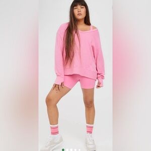 Aerie Pink Waffle Knit Top Size XL